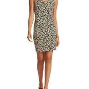 Theory Glossed Leopard Black and Cream Animal Print Bodycon Dress Sz. Medium